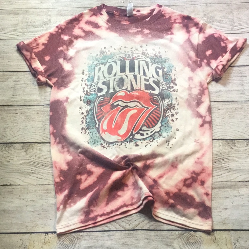 Bleached Style Rolling Stones Band Shirt Maroon - Picture 1 of 7